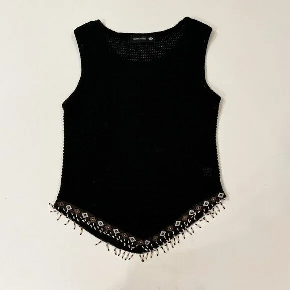 Truworths - Open Knit Sleeveless Top with Tribal Beaded Hemline in Black - Picture 1 of 9